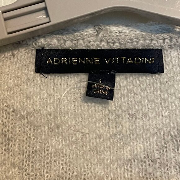 Adrienne Vittadini Gray Fringe Cardigan Sweater LARGE | Geometric Knit Boho Cozy - Picture 4 of 6